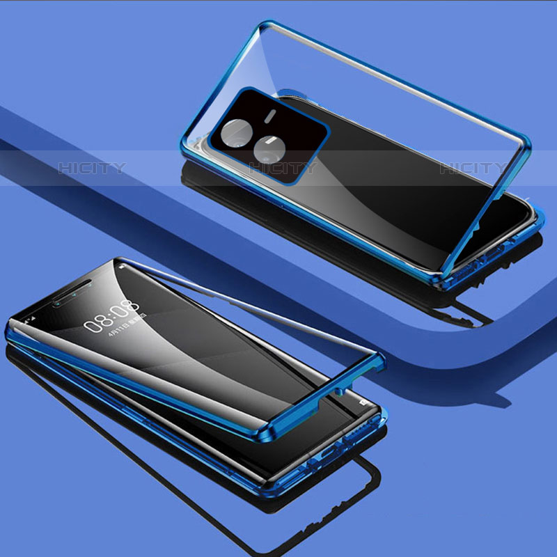 Funda Bumper Lujo Marco de Aluminio Espejo 360 Grados Carcasa para Vivo Y73t Azul