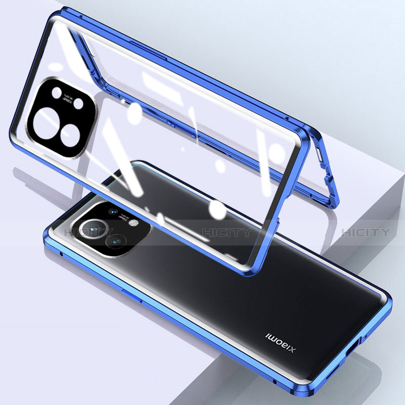 Funda Bumper Lujo Marco de Aluminio Espejo 360 Grados Carcasa para Xiaomi Mi 11 Lite 4G Azul