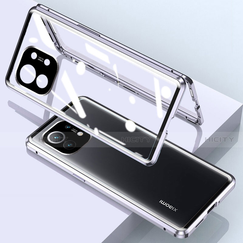 Funda Bumper Lujo Marco de Aluminio Espejo 360 Grados Carcasa para Xiaomi Mi 11 Lite 4G Plata