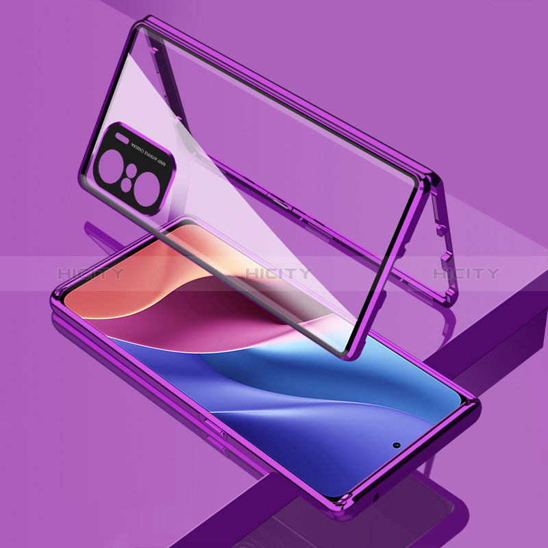 Funda Bumper Lujo Marco de Aluminio Espejo 360 Grados Carcasa para Xiaomi Mi 11X Pro 5G Morado