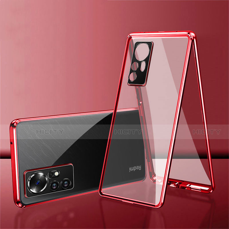 Funda Bumper Lujo Marco de Aluminio Espejo 360 Grados Carcasa para Xiaomi Mi 12 5G Rojo