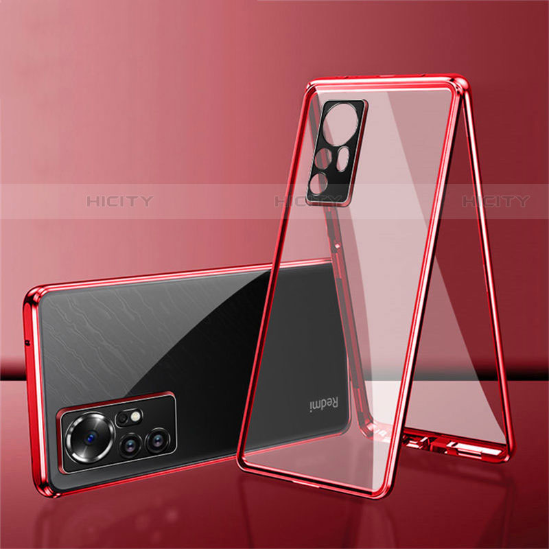 Funda Bumper Lujo Marco de Aluminio Espejo 360 Grados Carcasa para Xiaomi Mi 12 Pro 5G Rojo