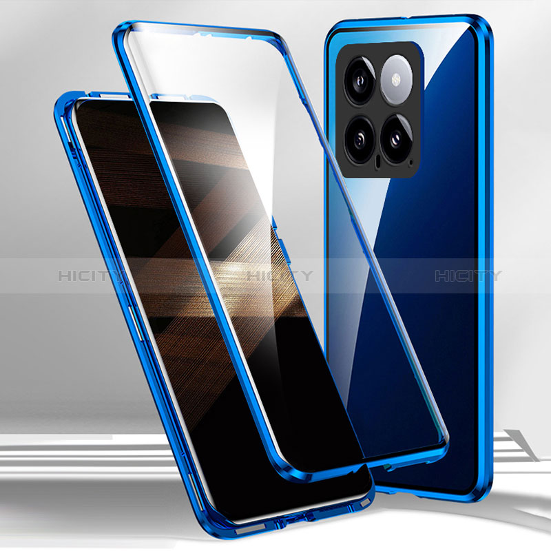 Funda Bumper Lujo Marco de Aluminio Espejo 360 Grados Carcasa para Xiaomi Mi 14 Pro 5G Azul