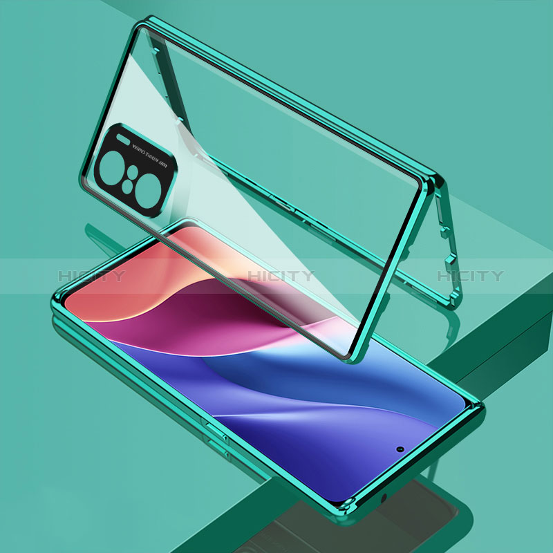 Funda Bumper Lujo Marco de Aluminio Espejo 360 Grados Carcasa para Xiaomi Poco F3 5G Verde