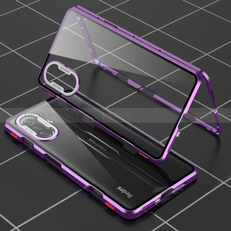 Funda Bumper Lujo Marco de Aluminio Espejo 360 Grados Carcasa para Xiaomi Poco F3 GT 5G Morado