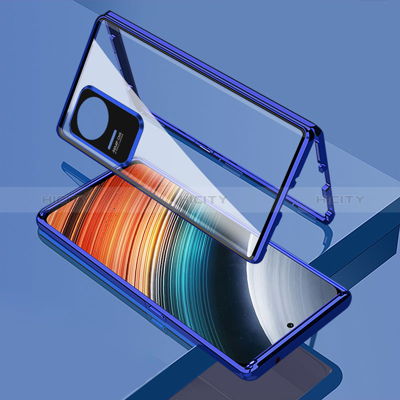 Funda Bumper Lujo Marco de Aluminio Espejo 360 Grados Carcasa para Xiaomi Poco F4 5G Azul