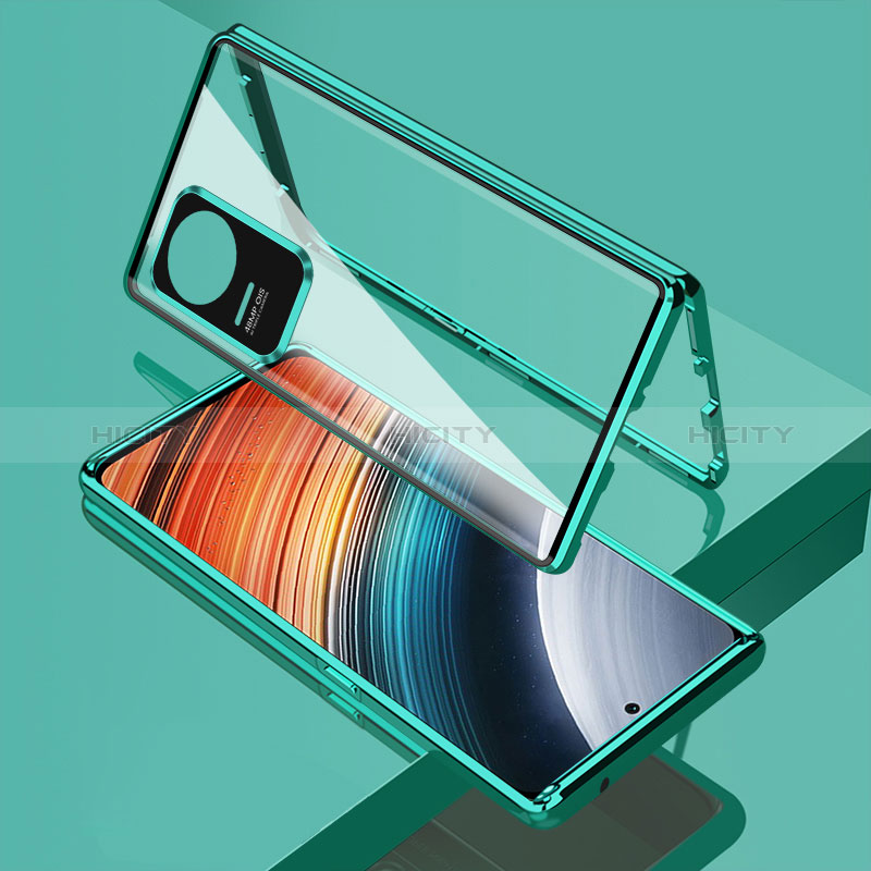 Funda Bumper Lujo Marco de Aluminio Espejo 360 Grados Carcasa para Xiaomi Poco F4 5G Verde