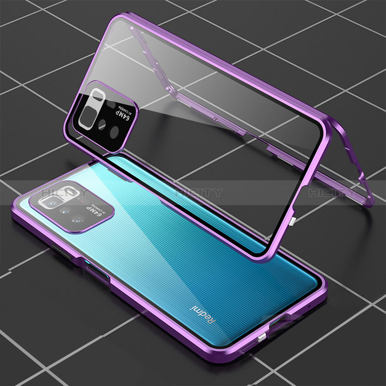 Funda Bumper Lujo Marco de Aluminio Espejo 360 Grados Carcasa para Xiaomi Poco X3 GT 5G Morado