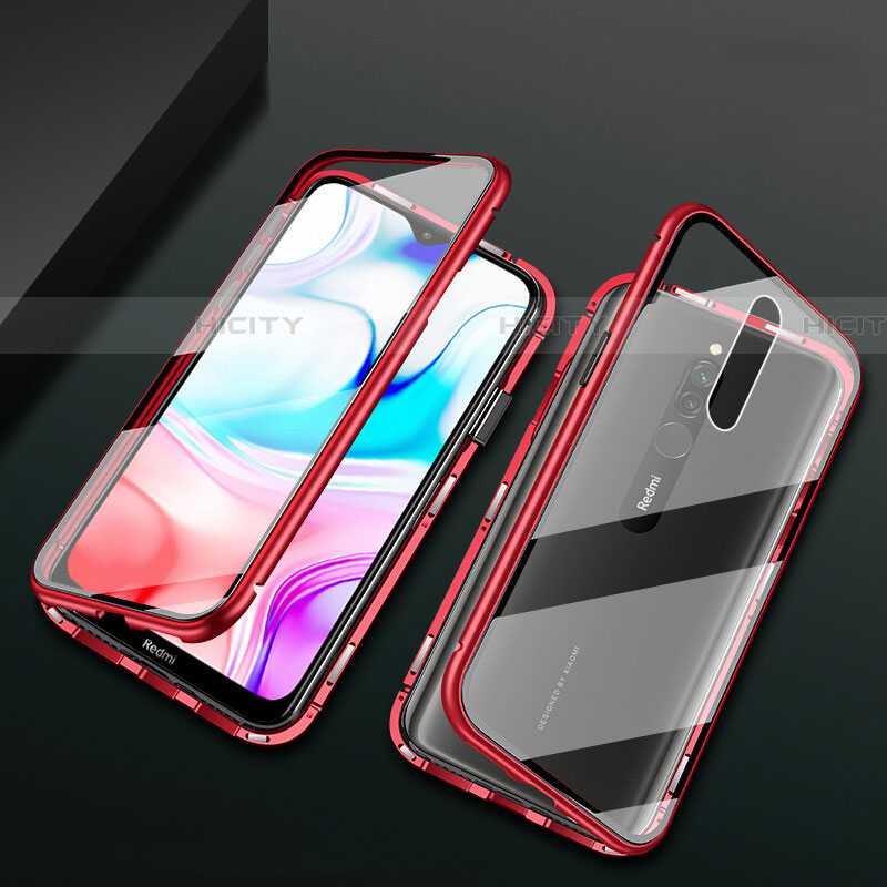 Funda Bumper Lujo Marco de Aluminio Espejo 360 Grados Carcasa para Xiaomi Redmi 8 Rojo