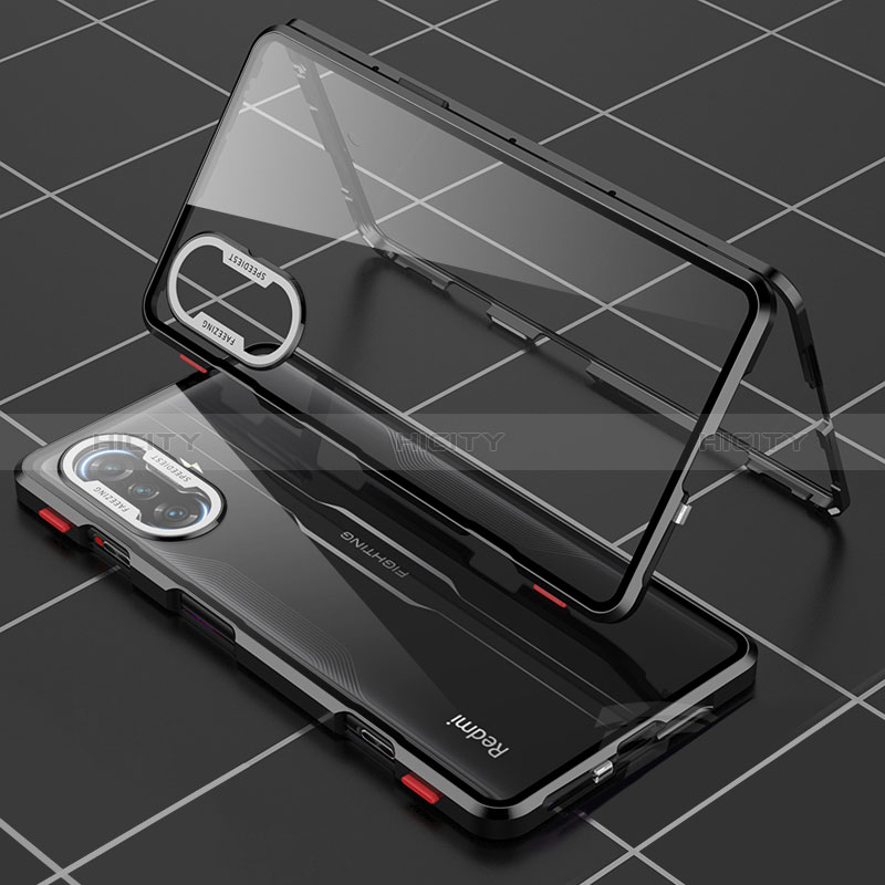 Funda Bumper Lujo Marco de Aluminio Espejo 360 Grados Carcasa para Xiaomi Redmi K40 Gaming 5G Negro