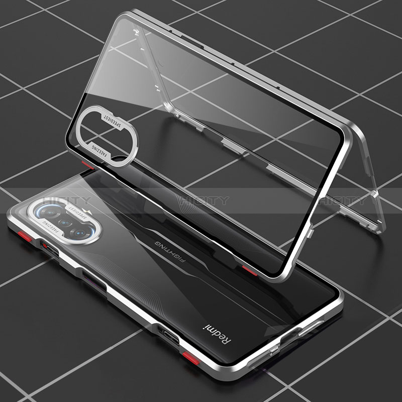 Funda Bumper Lujo Marco de Aluminio Espejo 360 Grados Carcasa para Xiaomi Redmi K40 Gaming 5G Plata