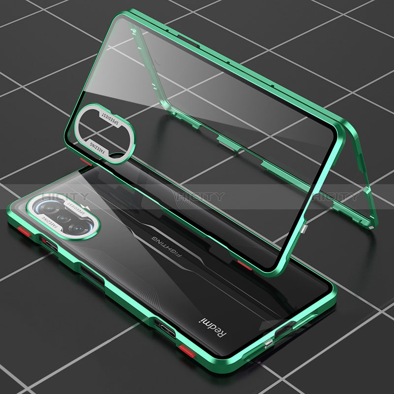 Funda Bumper Lujo Marco de Aluminio Espejo 360 Grados Carcasa para Xiaomi Redmi K40 Gaming 5G Verde