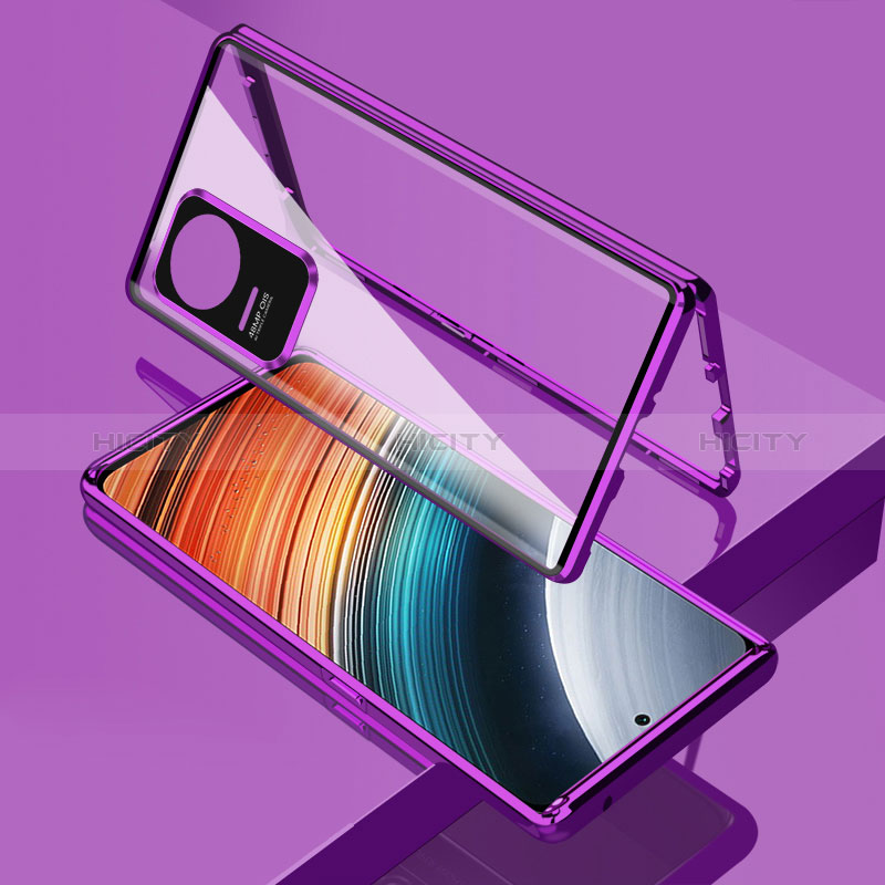 Funda Bumper Lujo Marco de Aluminio Espejo 360 Grados Carcasa para Xiaomi Redmi K40S 5G Morado