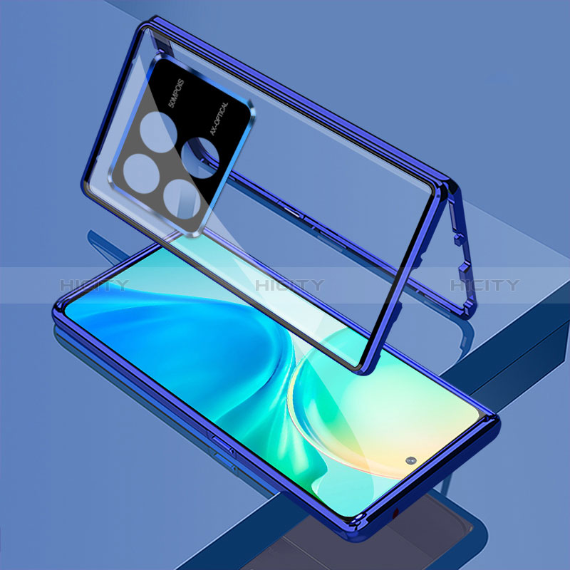 Funda Bumper Lujo Marco de Aluminio Espejo 360 Grados Carcasa para Xiaomi Redmi K70 5G Azul