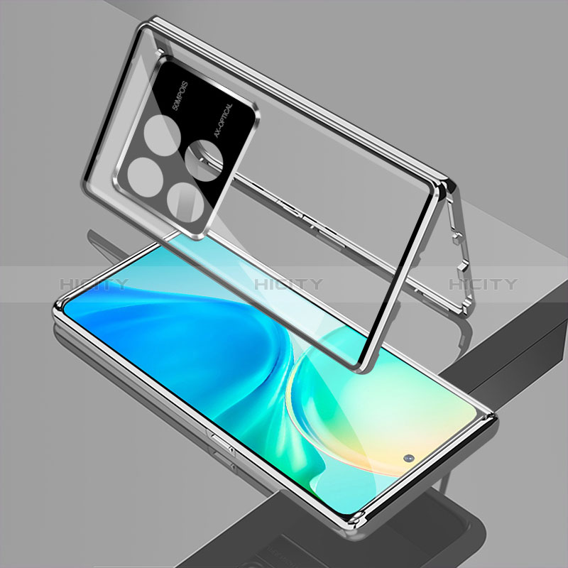 Funda Bumper Lujo Marco de Aluminio Espejo 360 Grados Carcasa para Xiaomi Redmi K70E 5G Plata