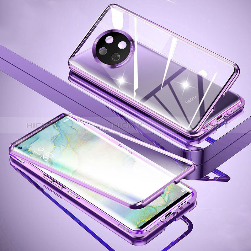 Funda Bumper Lujo Marco de Aluminio Espejo 360 Grados Carcasa para Xiaomi Redmi Note 9 5G Morado