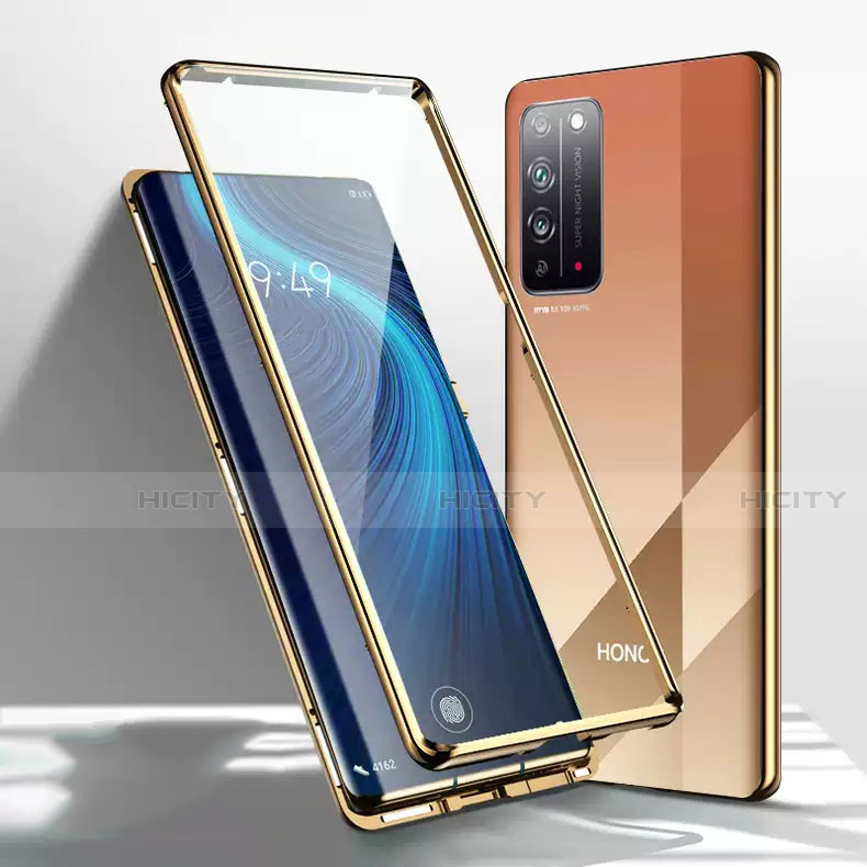 Funda Bumper Lujo Marco de Aluminio Espejo 360 Grados Carcasa T01 para Huawei Honor X10 5G Oro