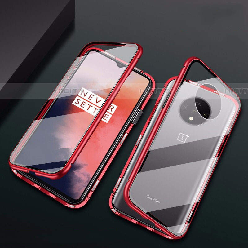 Funda Bumper Lujo Marco de Aluminio Espejo 360 Grados Carcasa T01 para OnePlus 7T Rojo