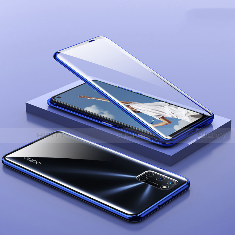 Funda Bumper Lujo Marco de Aluminio Espejo 360 Grados Carcasa T01 para Oppo A92 Azul