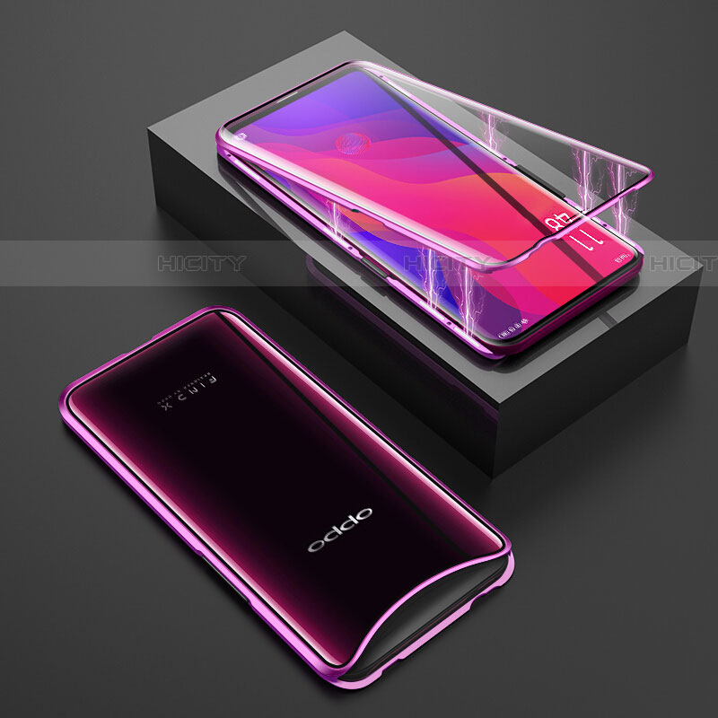 Funda Bumper Lujo Marco de Aluminio Espejo 360 Grados Carcasa T01 para Oppo Find X Super Flash Edition Morado