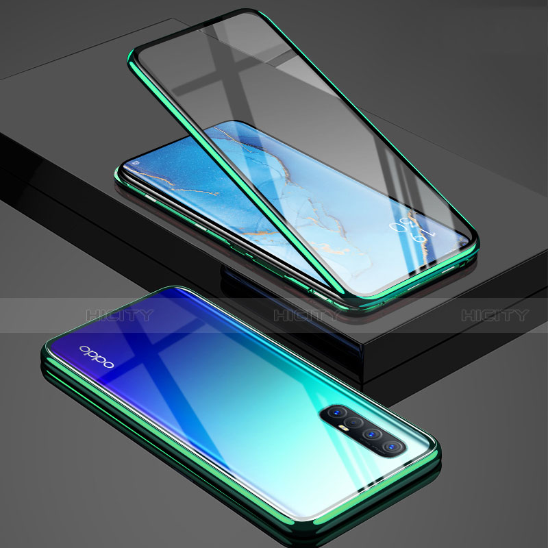 Funda Bumper Lujo Marco de Aluminio Espejo 360 Grados Carcasa T01 para Oppo Reno3 Pro Verde