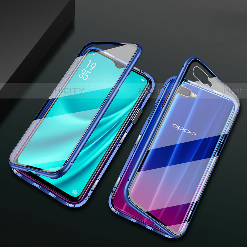 Funda Bumper Lujo Marco de Aluminio Espejo 360 Grados Carcasa T01 para Oppo RX17 Neo Azul