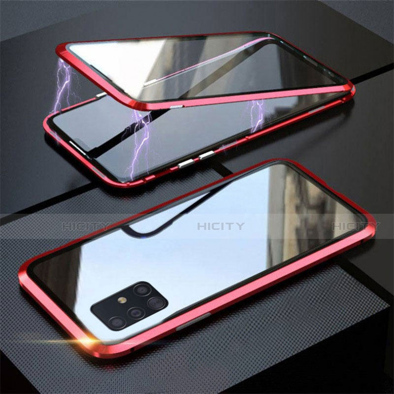 Funda Bumper Lujo Marco de Aluminio Espejo 360 Grados Carcasa T01 para Samsung Galaxy A51 5G Rojo