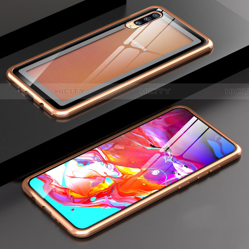 Funda Bumper Lujo Marco de Aluminio Espejo 360 Grados Carcasa T01 para Samsung Galaxy A70S Oro