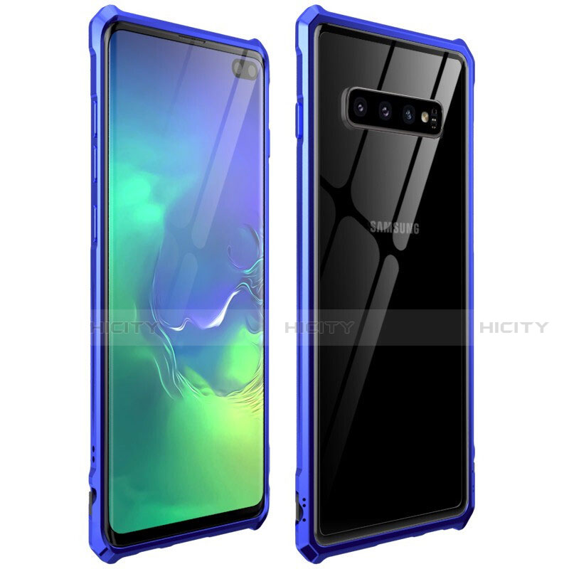 Funda Bumper Lujo Marco de Aluminio Espejo 360 Grados Carcasa T01 para Samsung Galaxy S10 Plus Azul