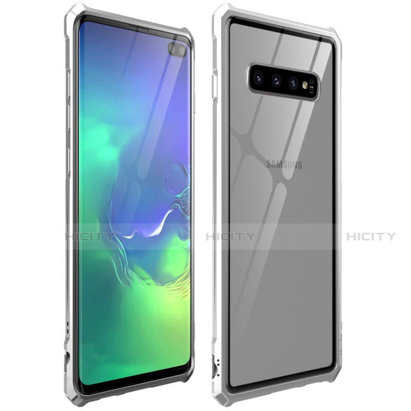 Funda Bumper Lujo Marco de Aluminio Espejo 360 Grados Carcasa T01 para Samsung Galaxy S10 Plus Plata