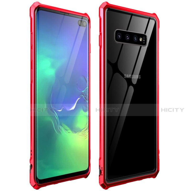 Funda Bumper Lujo Marco de Aluminio Espejo 360 Grados Carcasa T01 para Samsung Galaxy S10 Plus Rojo