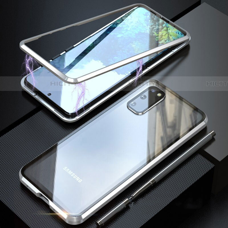 Funda Bumper Lujo Marco de Aluminio Espejo 360 Grados Carcasa T01 para Samsung Galaxy S20 Plata