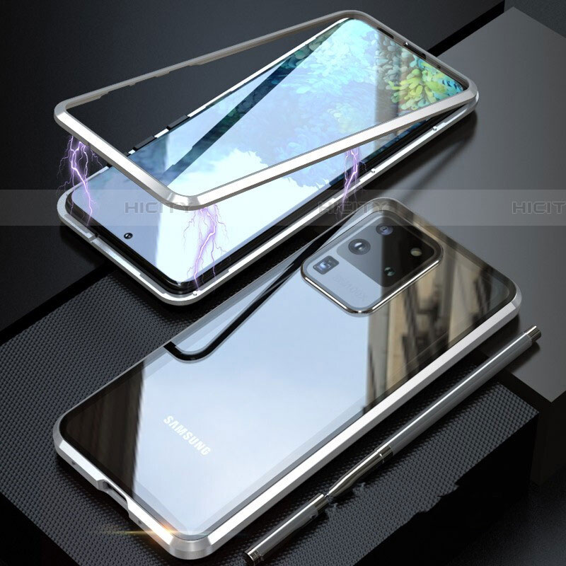 Funda Bumper Lujo Marco de Aluminio Espejo 360 Grados Carcasa T01 para Samsung Galaxy S20 Ultra 5G Plata