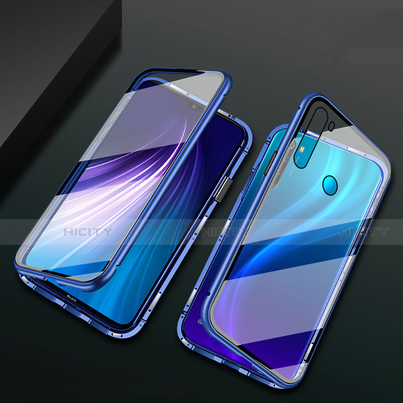 Funda Bumper Lujo Marco de Aluminio Espejo 360 Grados Carcasa T01 para Xiaomi Redmi Note 8 Azul