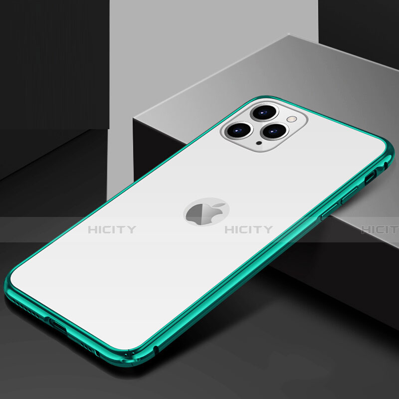 Funda Bumper Lujo Marco de Aluminio Espejo 360 Grados Carcasa T02 para Apple iPhone 11 Pro Cian