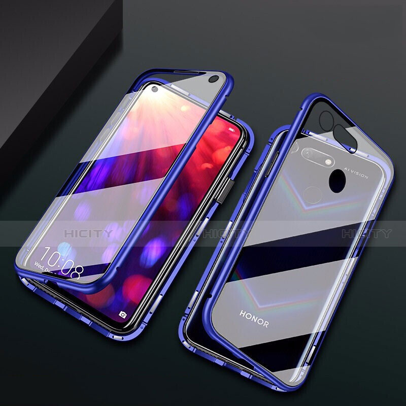 Funda Bumper Lujo Marco de Aluminio Espejo 360 Grados Carcasa T02 para Huawei Honor V20 Azul