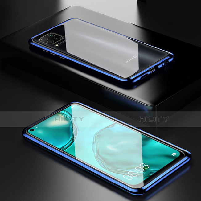 Funda Bumper Lujo Marco de Aluminio Espejo 360 Grados Carcasa T02 para Huawei Nova 7i Azul