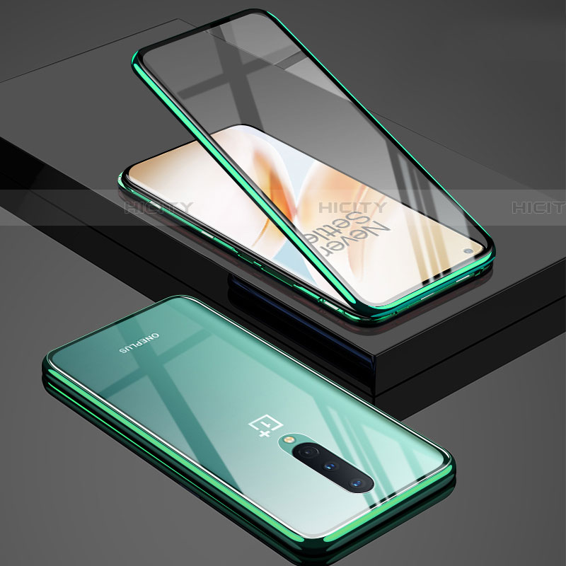 Funda Bumper Lujo Marco de Aluminio Espejo 360 Grados Carcasa T02 para OnePlus 8 Verde