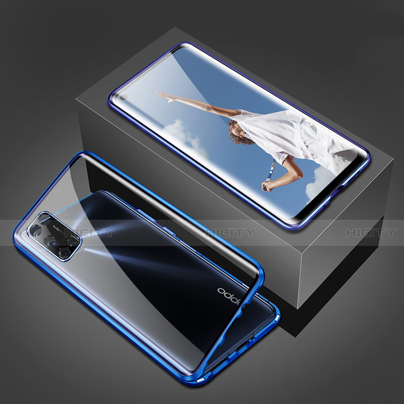 Funda Bumper Lujo Marco de Aluminio Espejo 360 Grados Carcasa T02 para Oppo A52 Azul