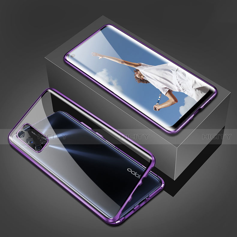 Funda Bumper Lujo Marco de Aluminio Espejo 360 Grados Carcasa T02 para Oppo A52 Morado