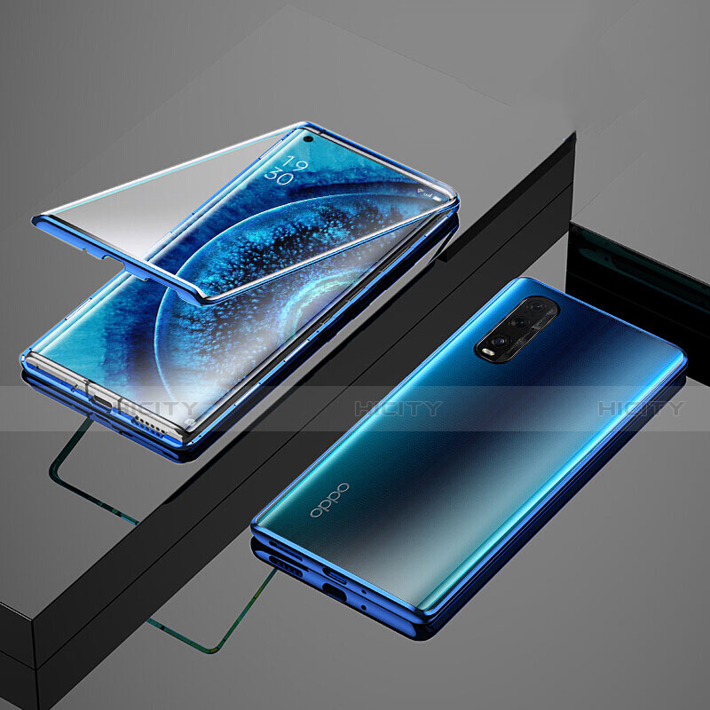 Funda Bumper Lujo Marco de Aluminio Espejo 360 Grados Carcasa T02 para Oppo Find X2 Azul