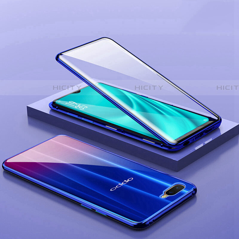 Funda Bumper Lujo Marco de Aluminio Espejo 360 Grados Carcasa T02 para Oppo R17 Neo Azul