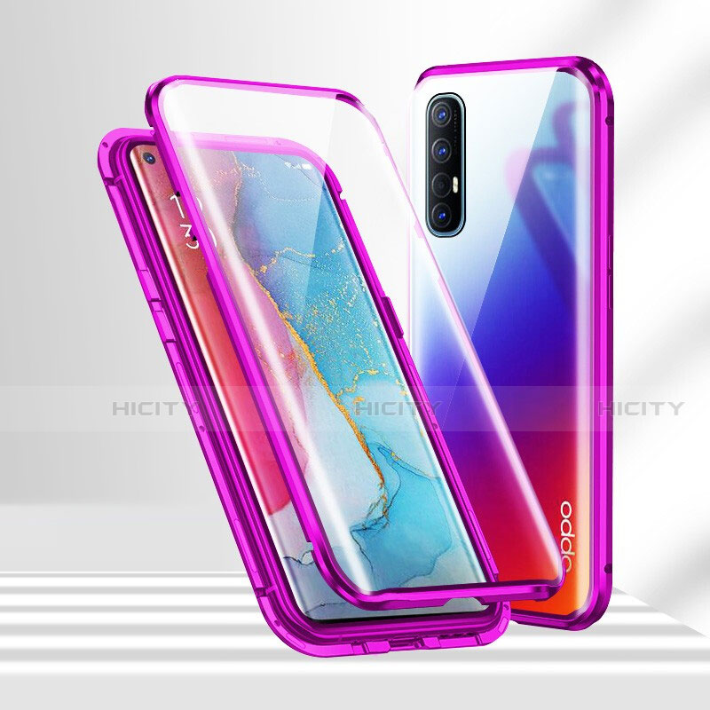 Funda Bumper Lujo Marco de Aluminio Espejo 360 Grados Carcasa T02 para Oppo Reno3 Pro Morado