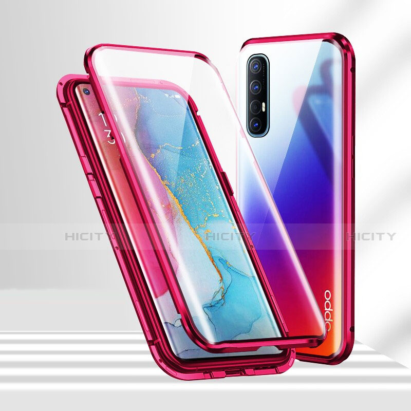 Funda Bumper Lujo Marco de Aluminio Espejo 360 Grados Carcasa T02 para Oppo Reno3 Pro Rojo