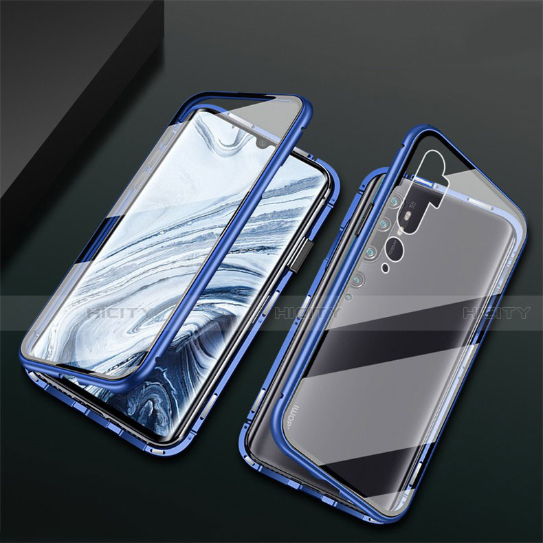 Funda Bumper Lujo Marco de Aluminio Espejo 360 Grados Carcasa T02 para Xiaomi Mi Note 10 Azul