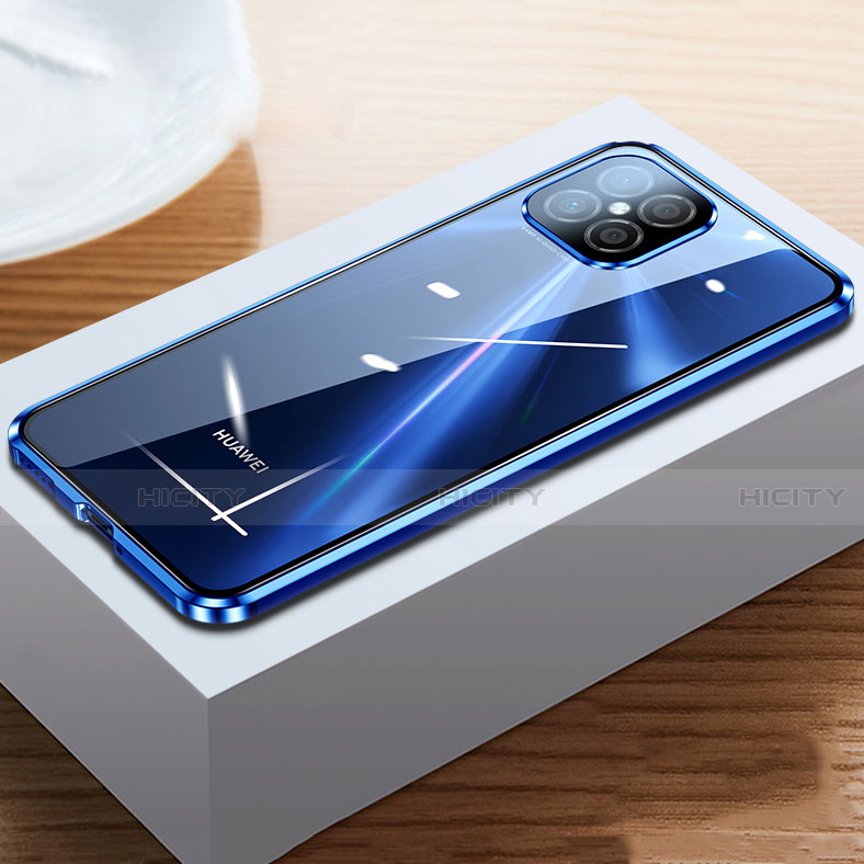 Funda Bumper Lujo Marco de Aluminio Espejo 360 Grados Carcasa T03 para Huawei Nova 8 SE 5G Azul