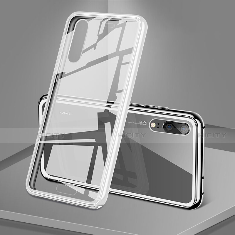 Funda Bumper Lujo Marco de Aluminio Espejo 360 Grados Carcasa T03 para Huawei P20 Blanco