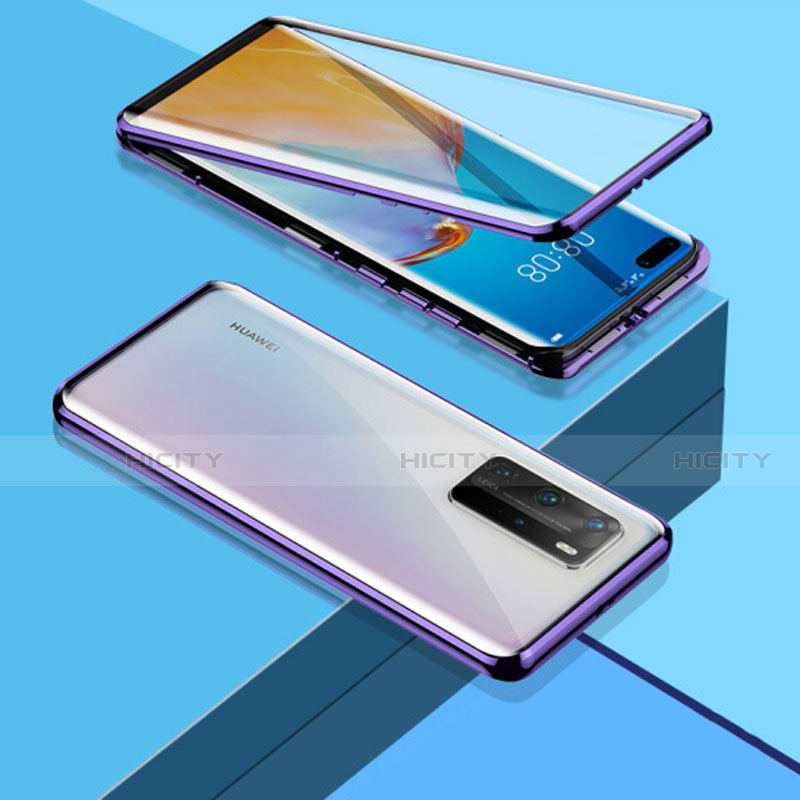 Funda Bumper Lujo Marco de Aluminio Espejo 360 Grados Carcasa T03 para Huawei P40 Pro Morado