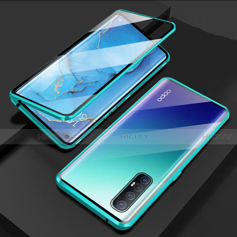 Funda Bumper Lujo Marco de Aluminio Espejo 360 Grados Carcasa T03 para Oppo Find X2 Neo Cian