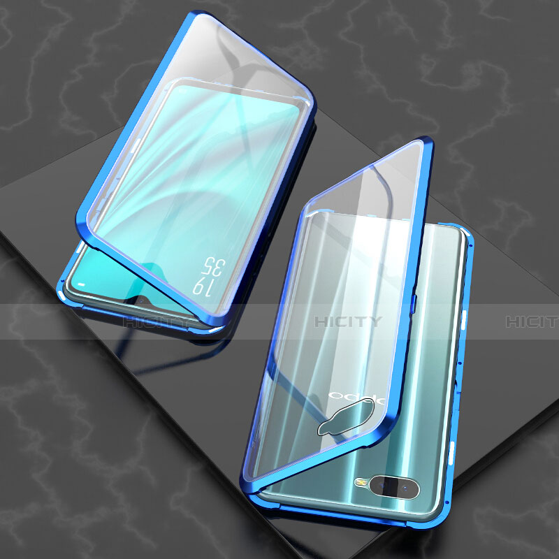 Funda Bumper Lujo Marco de Aluminio Espejo 360 Grados Carcasa T03 para Oppo K1 Azul